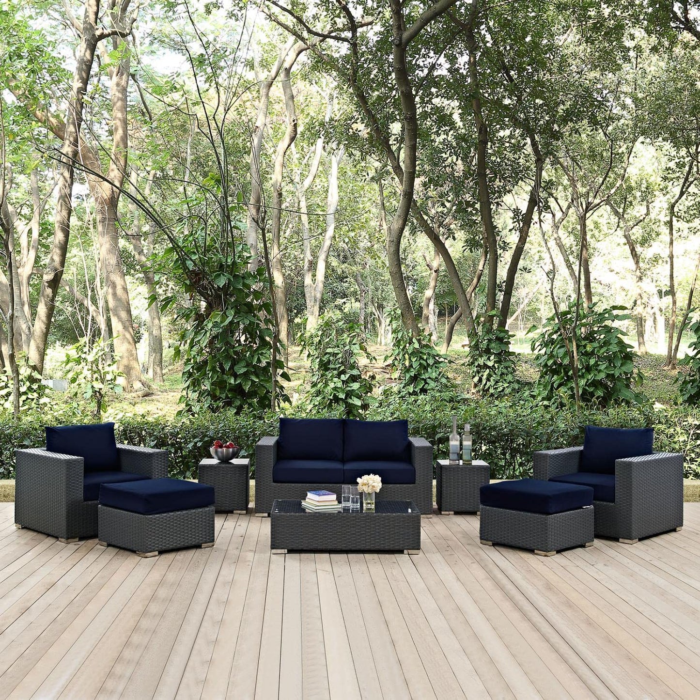 Patio Furniture Sets | Sojourn Outdoor Patio Furniture Set | Sunbrella Cushions | Synthetic Rattan | UV Protection | Aluminum Frame | Coffee Table, Loveseat, Armchairs, Ottomans, Side Tables | casafoyer.myshopify.com