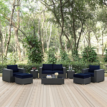 Patio Furniture Sets | Sojourn Outdoor Patio Furniture Set | Sunbrella Cushions | Synthetic Rattan | UV Protection | Aluminum Frame | Coffee Table, Loveseat, Armchairs, Ottomans, Side Tables | casafoyer.myshopify.com