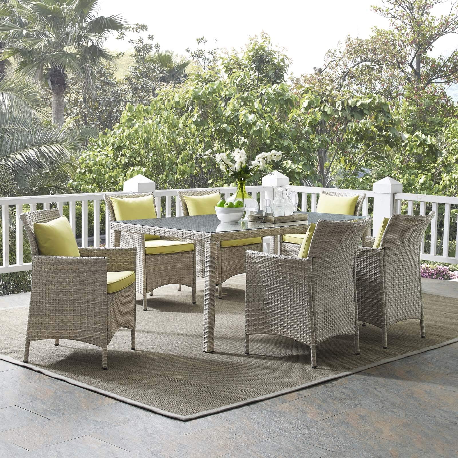 kitchen and dining room sets | CasaFoyer Conduit 7 Piece Outdoor Patio Dining Set | Transitional Style | UV-Resistant Wicker Rattan | Tempered Glass Tabletop | Comfortable Cushions | casafoyer.myshopify.com