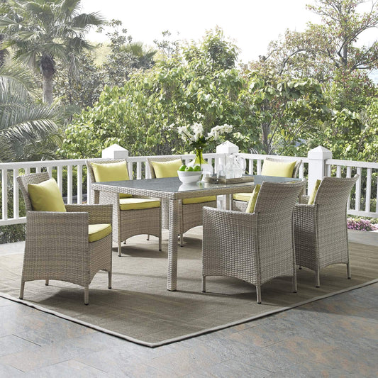 kitchen and dining room sets | CasaFoyer Conduit 7 Piece Outdoor Patio Dining Set | Transitional Style | UV-Resistant Wicker Rattan | Tempered Glass Tabletop | Comfortable Cushions | casafoyer.myshopify.com