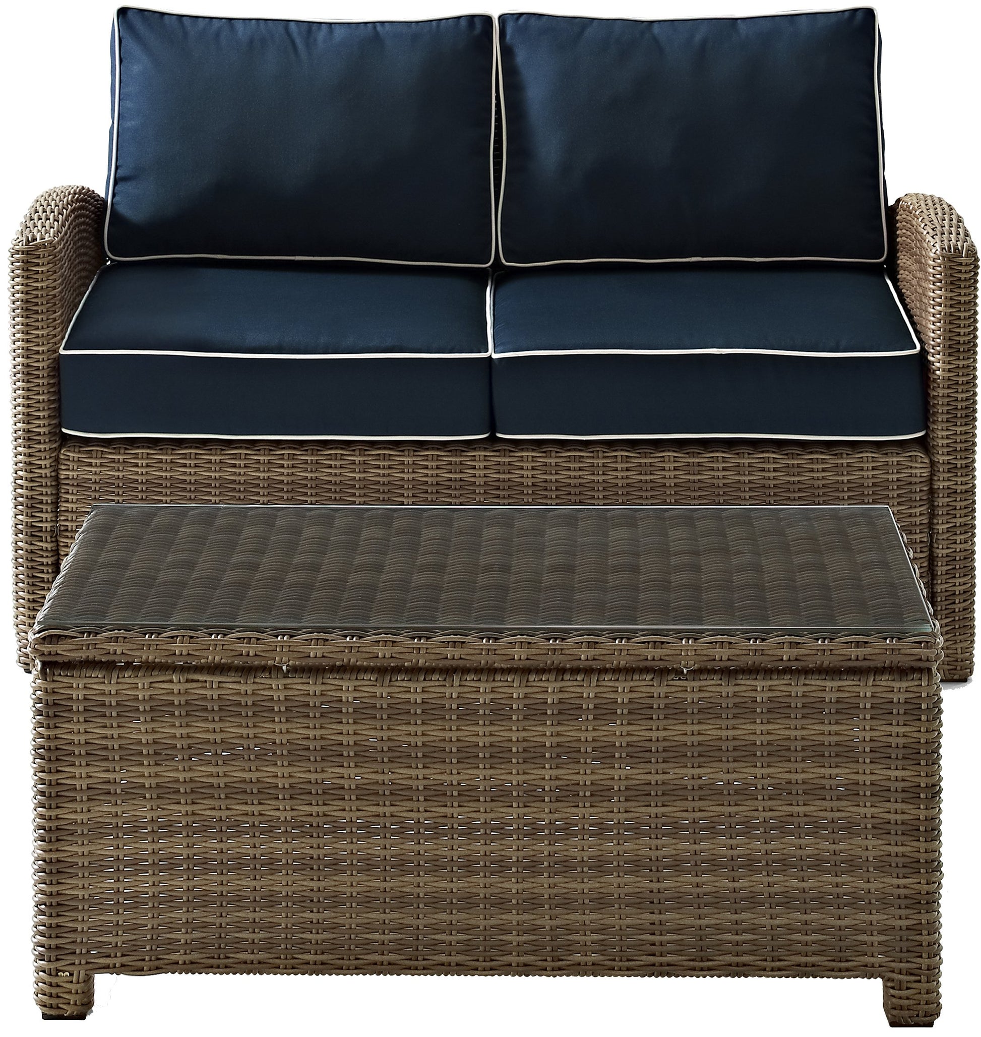 Patio Furniture Sets | CasaFoyers Bradenton Collection | Exquisite Outdoor Wicker Seating Set | Navy Cushions | Loveseat & Glass Top Table | Durable, Elegant, and Comfortable | casafoyer.myshopify.com