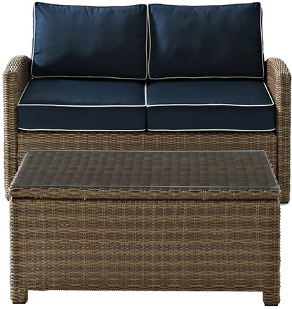 Patio Furniture Sets | CasaFoyers Bradenton Collection | Exquisite Outdoor Wicker Seating Set | Navy Cushions | Loveseat & Glass Top Table | Durable, Elegant, and Comfortable | casafoyer.myshopify.com