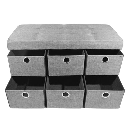 ottomans | CasaFoyer 6 Drawer Collapsible Storage Ottoman - Grey Linen | Entryway Mudroom Bedroom Seat & Storage | Tufted Plush Top | 15x30x15 inches | casafoyer.myshopify.com