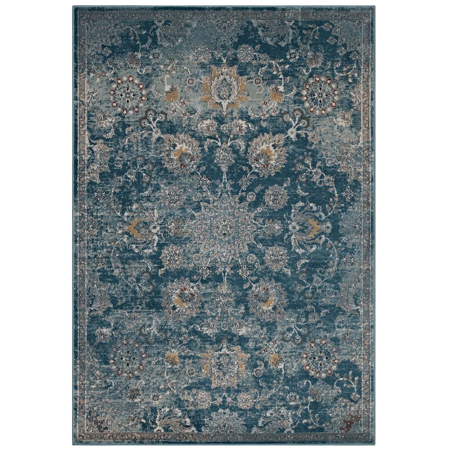 area rugs | CasaFoyer Cynara Distressed Floral Persian Medallion Area Rug | Durable Two-Ply Polypropylene | Elegant Design | Low Pile Weave | Rubber Bottom | Stain Resistant | Easy to Maintain | Ideal for High Traffic Areas | 8x10 Silver Blue, Teal, Beige | casafoyer.myshopify.com