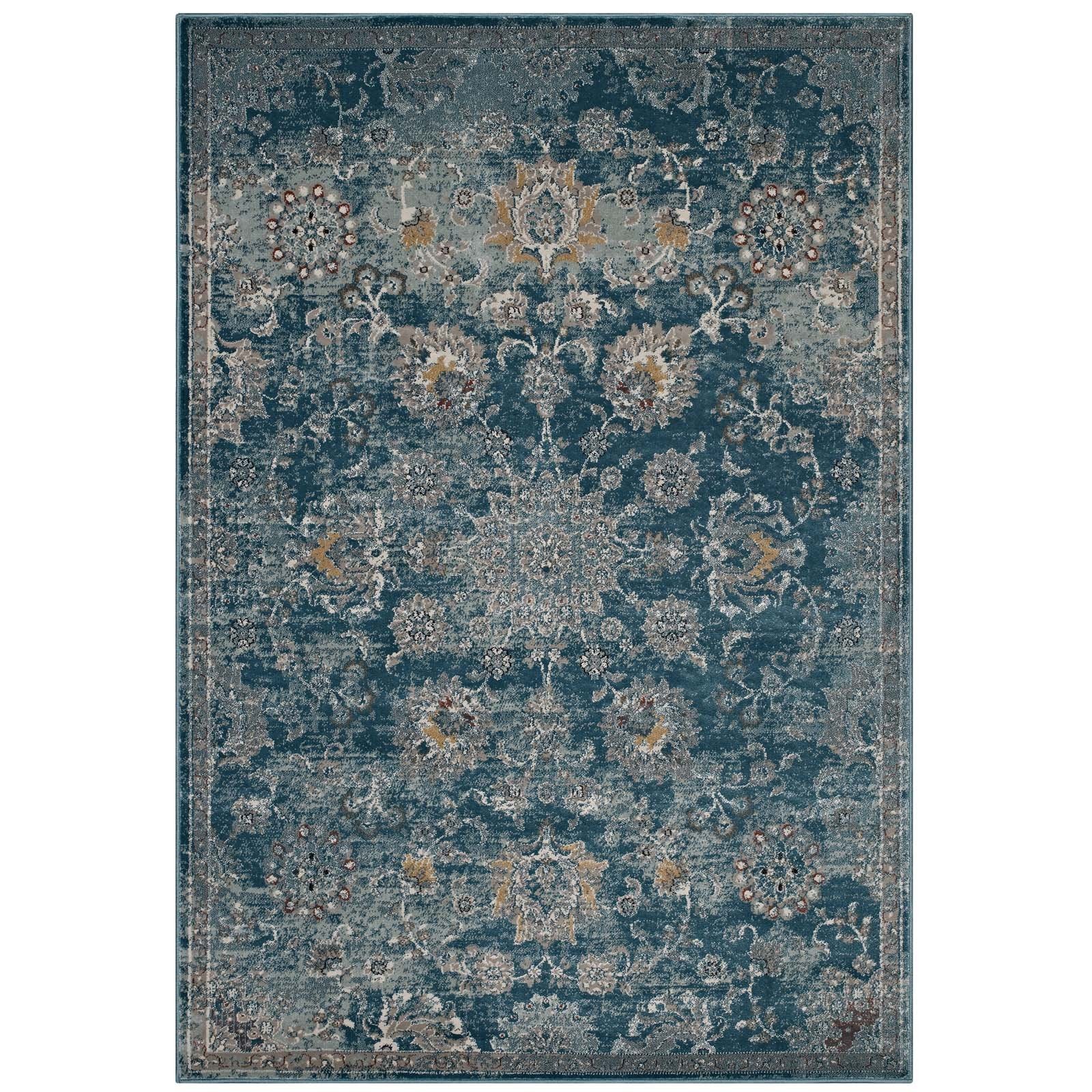 area rugs | CasaFoyer Cynara Distressed Floral Persian Medallion Area Rug | Durable Two-Ply Polypropylene | Elegant Design | Low Pile Weave | Rubber Bottom | Stain Resistant | Easy to Maintain | Ideal for High Traffic Areas | 8x10 Silver Blue, Teal, Beige | casafoyer.myshopify.com