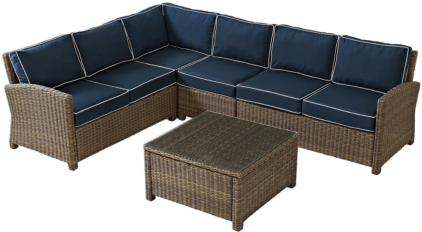 Patio Furniture Sets | CasaFoyers Bradenton Collection | All-Weather Wicker Sectional | Navy Cushions | Modular Design | Outdoor Entertainment Set | casafoyer.myshopify.com