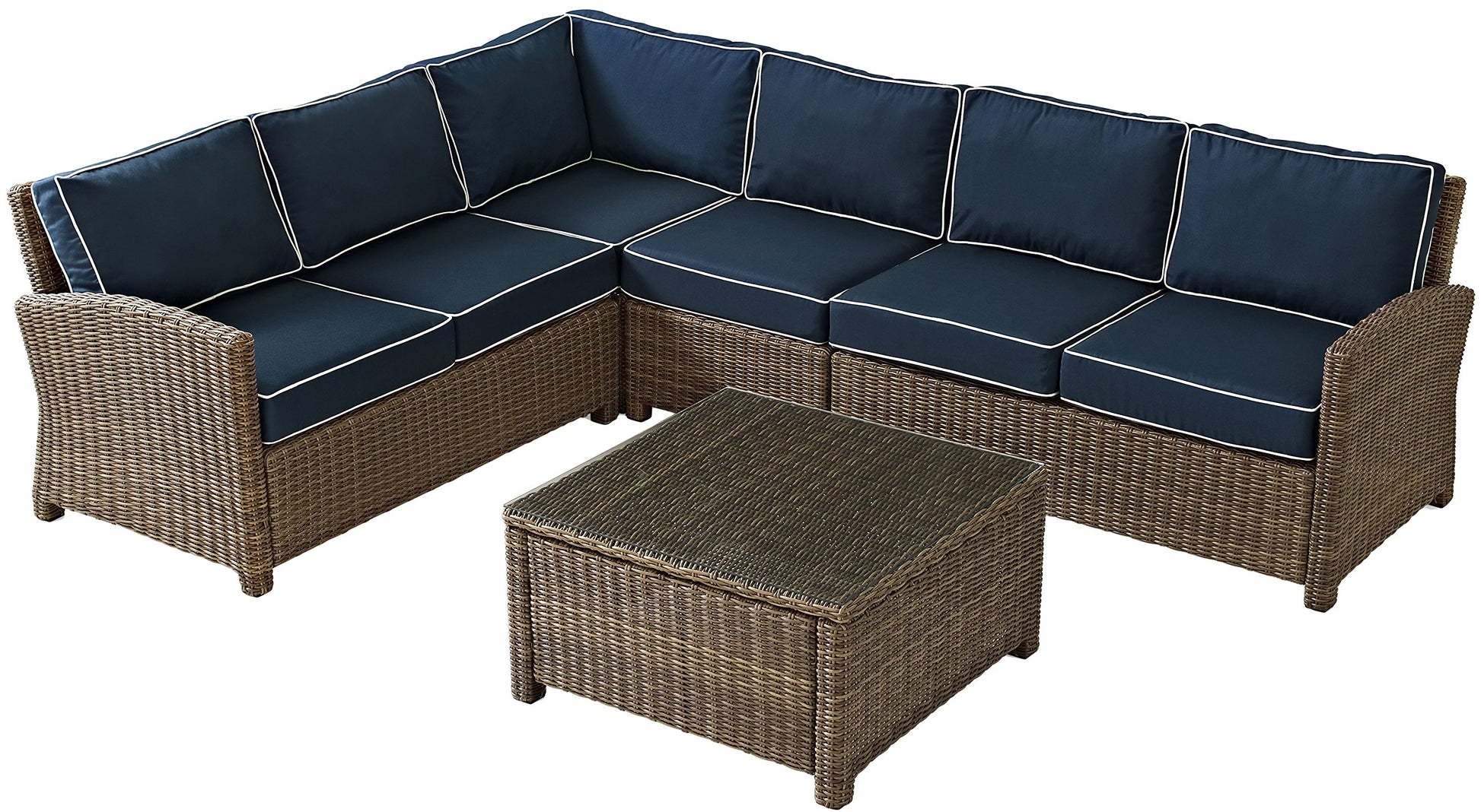 Patio Furniture Sets | CasaFoyers Bradenton Collection | All-Weather Wicker Sectional | Navy Cushions | Modular Design | Outdoor Entertainment Set | casafoyer.myshopify.com