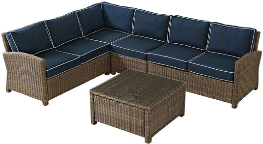 Patio Furniture Sets | CasaFoyers Bradenton Collection | All-Weather Wicker Sectional | Navy Cushions | Modular Design | Outdoor Entertainment Set | casafoyer.myshopify.com
