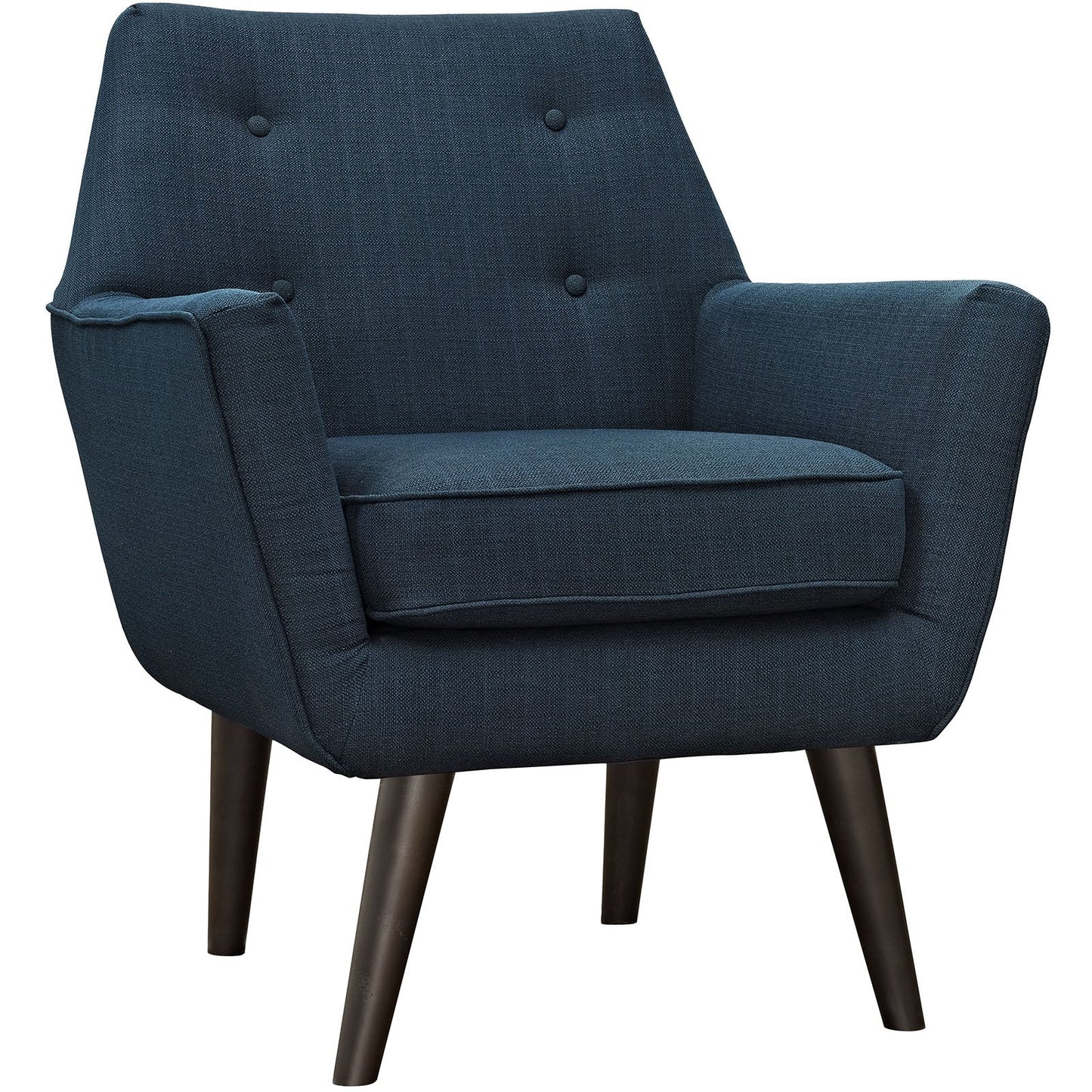 home office desk chairs | CasaFoyer Posit Armchair | Mid-Century Modern Design | Espresso Stained Legs | Polyester Upholstery | Finely Stitched Buttons | Azure | casafoyer.myshopify.com