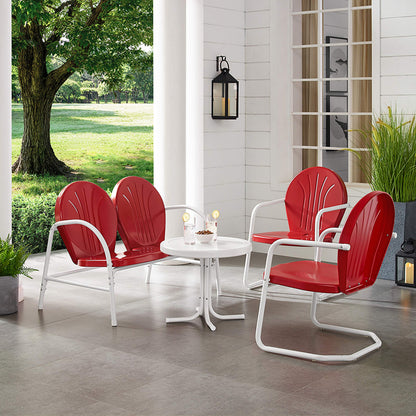 Patio Furniture Sets | Griffith Metal Outdoor Furniture Collection | Nostalgic Relaxation | Loveseat, 2 Chairs & Side Table | Red & White Finish | casafoyer.myshopify.com