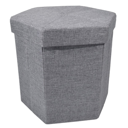Ottoman | CasaFoyer Collapsible Hexagon Storage Ottoman - Grey Linen | Versatile & Comfortable | Ample Storage | Easy to Collapse & Store | Tufted & Stitched Top | 15x15 | 500 lbs Weight Limit | casafoyer.myshopify.com