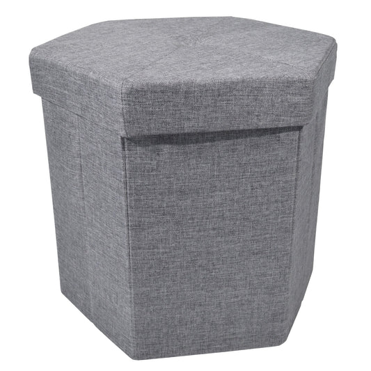 Ottoman | CasaFoyer Collapsible Hexagon Storage Ottoman - Grey Linen | Versatile & Comfortable | Ample Storage | Easy to Collapse & Store | Tufted & Stitched Top | 15x15 | 500 lbs Weight Limit | casafoyer.myshopify.com
