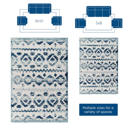 area rugs | CasaFoyer Reflect Takara Distressed Contemporary Abstract Diamond Moroccan Trellis Indoor/Outdoor Area Rug | 8x10 | Ivory/Blue | casafoyer.myshopify.com
