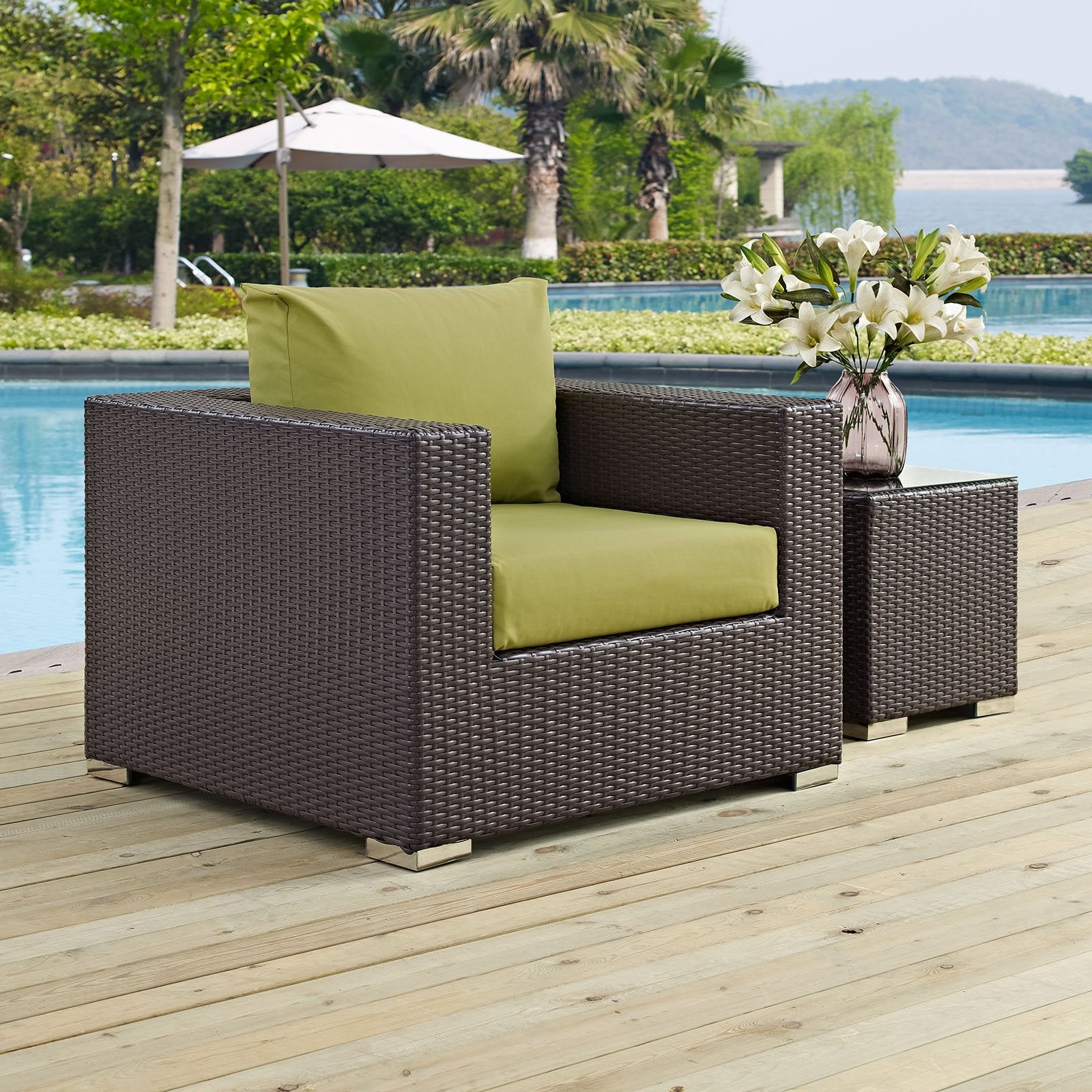 executive chairs | CasaFoyer Convene Outdoor Arm Chair | Durable Rattan Weave | Weather-Resistant Cushions | Espresso Peridot. Elevate your outdoor space with this versatile and elegant patio chair. | casafoyer.myshopify.com