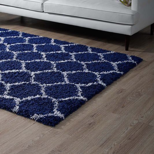 area rugs | CasaFoyer Solvea Moroccan Trellis Shag Area Rug | Navy/Ivory | 8x10 ft | Durable Polypropylene | Non-shedding Plush Shag Weave | Easy to Clean | Elegant & Cozy | casafoyer.myshopify.com