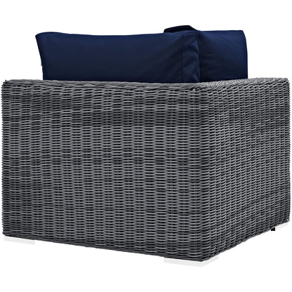 Patio Furniture Sets | Summon Outdoor Patio Corner Sofa Chair | Two-Tone Rattan | Sunbrella Cushions | Aluminum Frame | casafoyer.myshopify.com