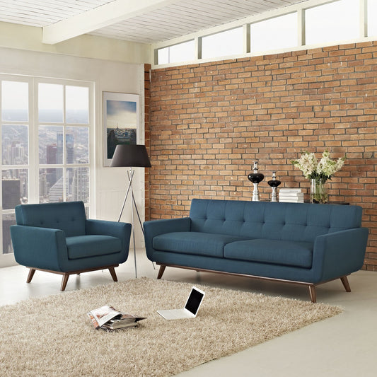 Sofa & chair Sets | Engage Sofa & Armchair Set | Luxurious Lounging Experience | Curved Design | Dual Cushions | Tufted Buttons | Cherry Rubberwood Legs | Includes 1 Armchair & 1 Sofa | casafoyer.myshopify.com