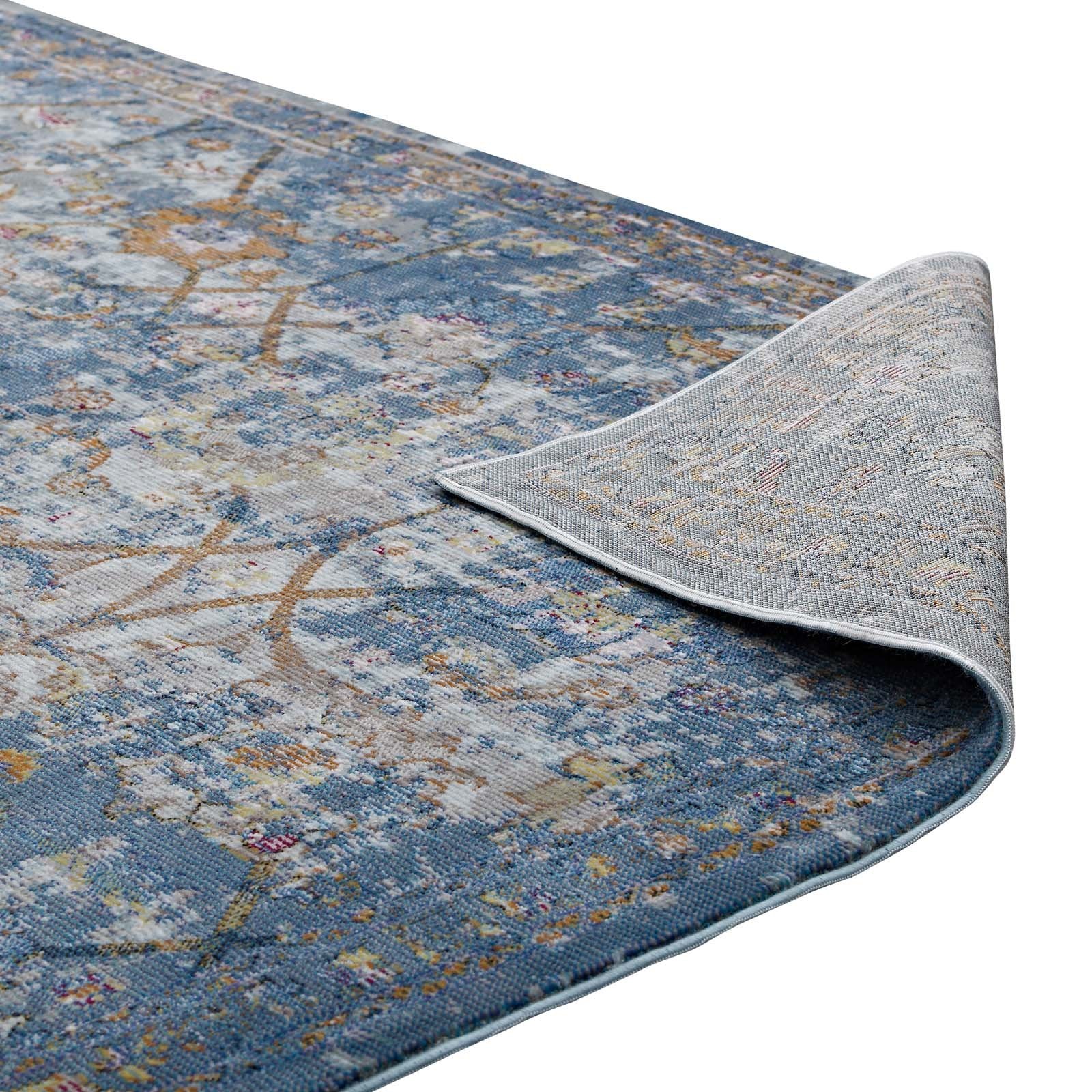 Carpet & Rugs | CasaFoyer Minu Distressed Floral Lattice Area Rug | Elegant Design | Durable Polypropylene | Non-Shedding & Stain-Resistant | Traditional & Modern Decor | 8x10 Blue Gray, Yellow, Orange | casafoyer.myshopify.com