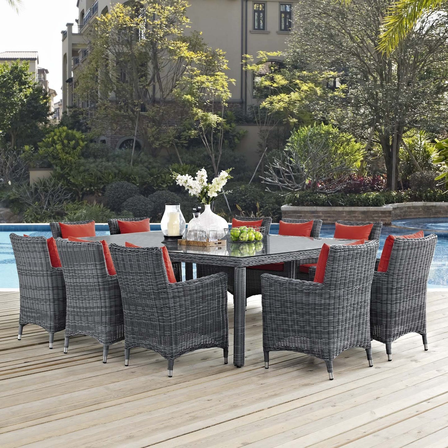 kitchen and dining room sets | CasaFoyer Summon Outdoor Patio Dining Table Set | 11-Piece | Sunbrella Cushions | Synthetic Rattan Weave | Ultimate Outdoor Comfort | casafoyer.myshopify.com