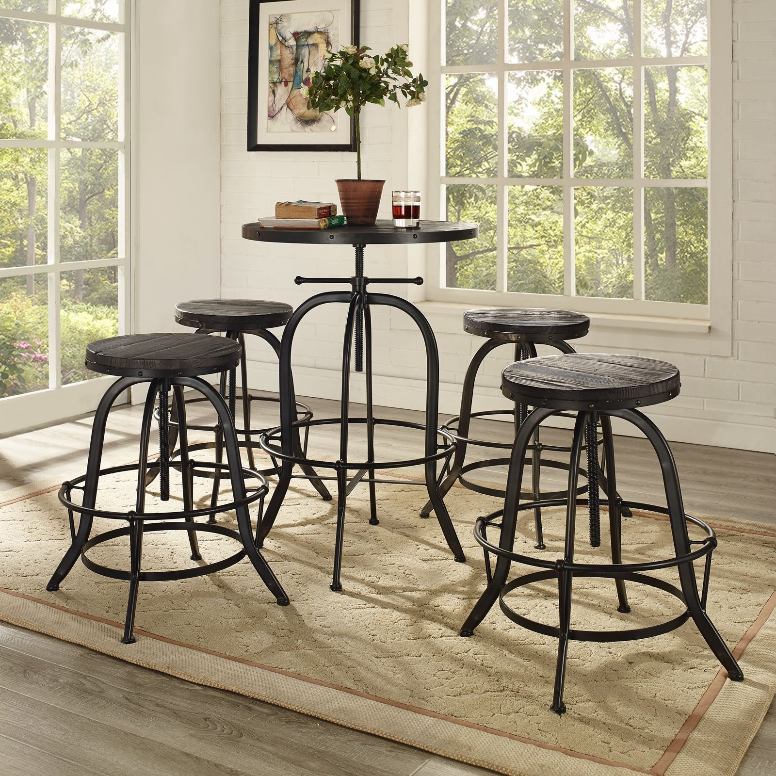 barstools | CasaFoyer Collect | Industrial Modern Counter Stool Set of 4 | Pine Wood Top | Cast Iron Stand | Foot Ring | Immerse in Experience | casafoyer.myshopify.com