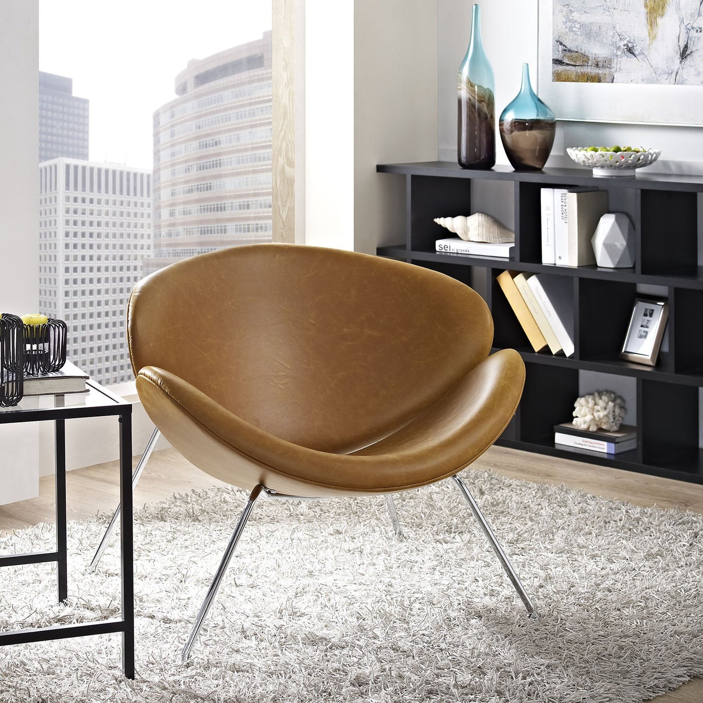 home office desk chairs | CasaFoyer Nutshell Lounge Chair | Spacious & Cozy Seating | Curved Cushions | Chrome Legs | Mid-Century Style | Unique & Fashionable | casafoyer.myshopify.com