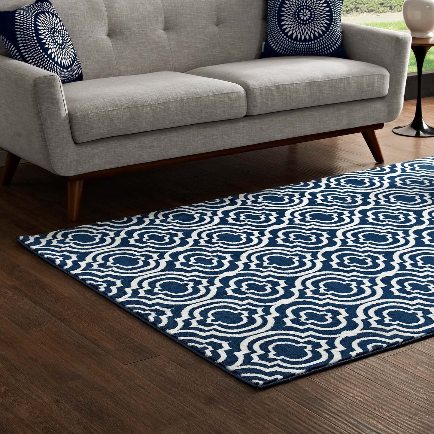 Carpet & Rugs | CasaFoyer Frame Transitional Moroccan Trellis Area Rug | Durable, Stain Resistant | 8x10 Size | Moroccan Blue and Ivory | casafoyer.myshopify.com