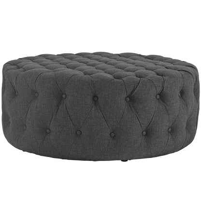 ottomans | CasaFoyer Amour Round Ottoman | Elegant Tufted Design | Plush Foam Padding | High-Quality Fabric Upholstery | Stylish & Functional | Non-Marking Black Plastic Legs | Gray | casafoyer.myshopify.com