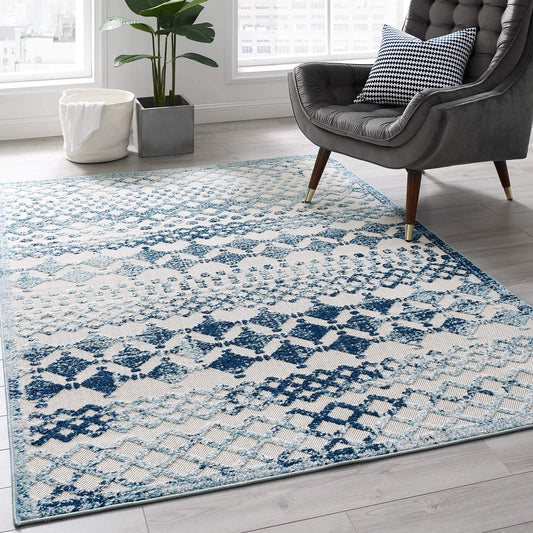 Carpet & Rugs | CasaFoyer Reflect Giada Distressed Vintage Abstract Diamond Moroccan Trellis Indoor/Outdoor Area Rug | 5x8 | Ivory/Blue | casafoyer.myshopify.com