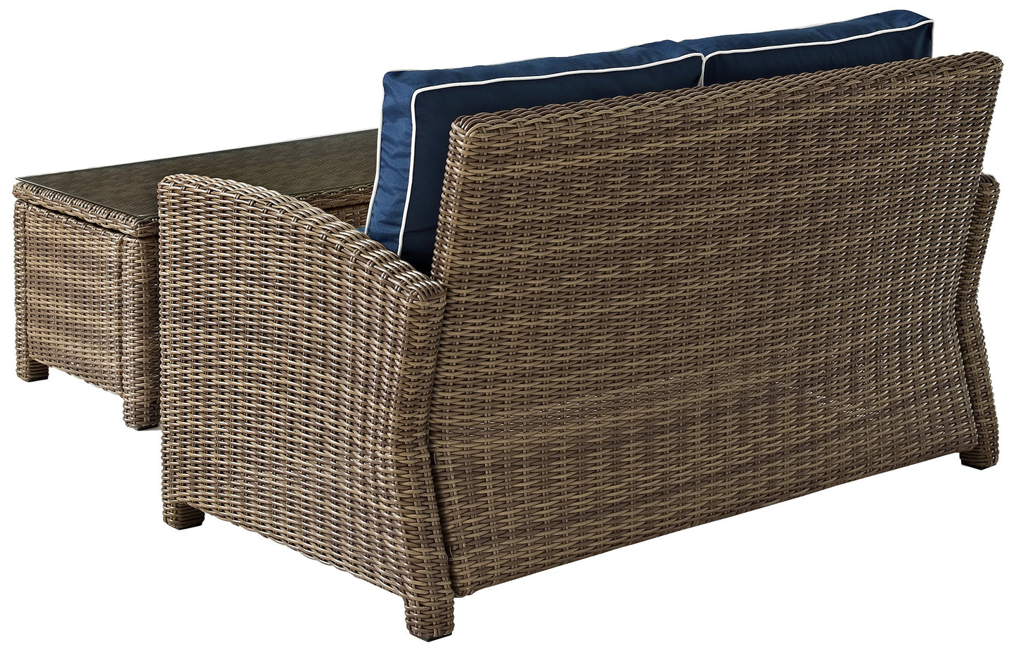 Patio Furniture Sets | CasaFoyers Bradenton Collection | Exquisite Outdoor Wicker Seating Set | Navy Cushions | Loveseat & Glass Top Table | Durable, Elegant, and Comfortable | casafoyer.myshopify.com