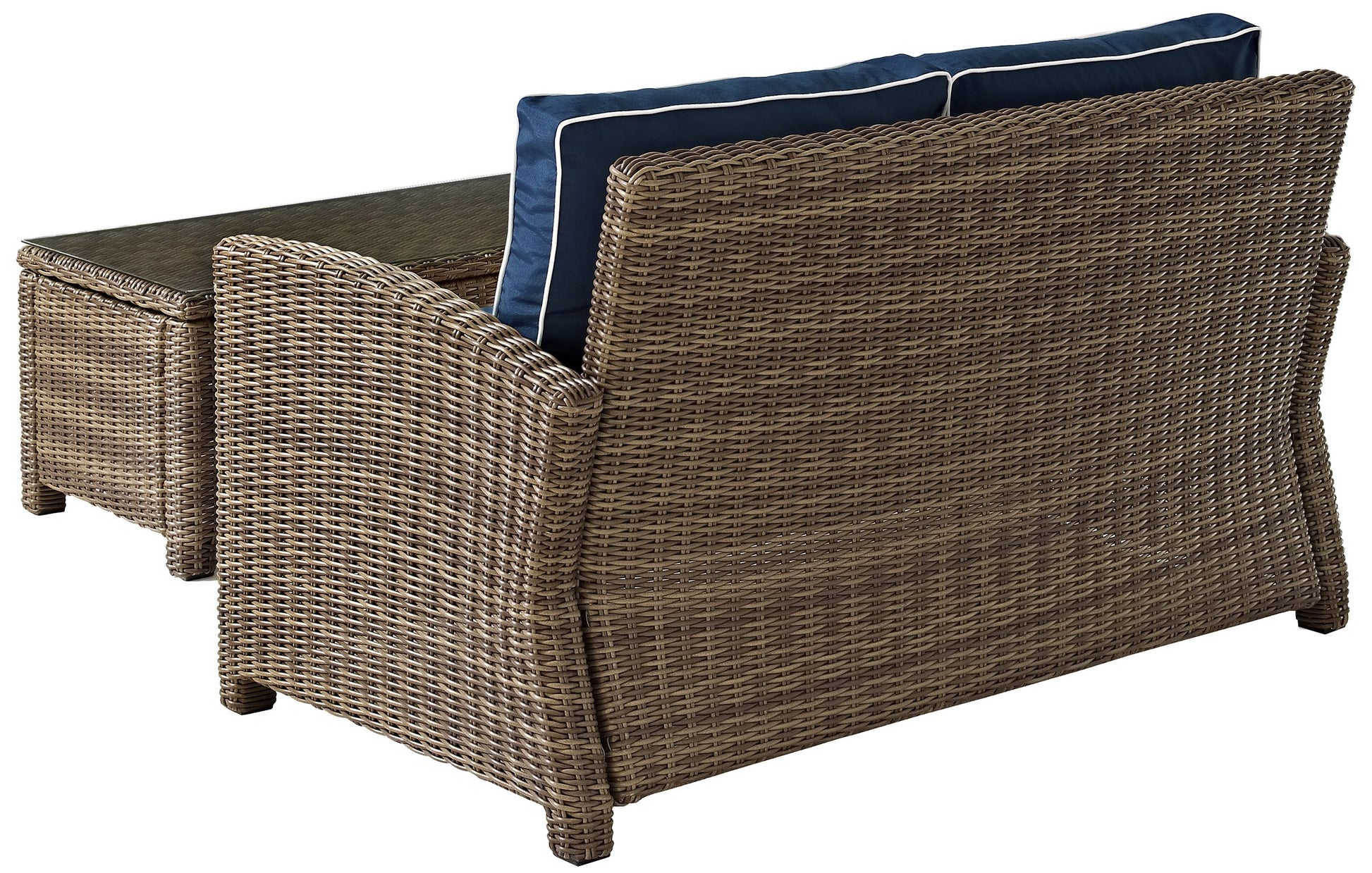 Patio Furniture Sets | CasaFoyers Bradenton Collection | Exquisite Outdoor Wicker Seating Set | Navy Cushions | Loveseat & Glass Top Table | Durable, Elegant, and Comfortable | casafoyer.myshopify.com