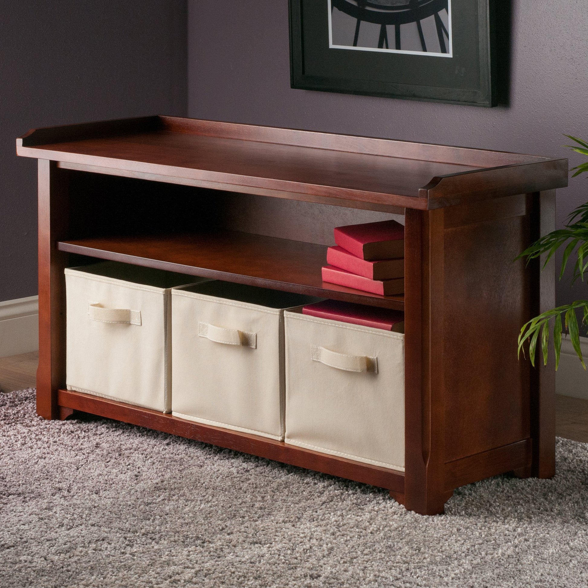 BENCH | Ergode  Wood Milan Verona Set | Storage Bench with 3 Foldable Baskets | Versatile & Sturdy Design | Walnut Finish | Easy Assembly | 40 W x 14.2 D x 22 H | casafoyer.myshopify.com