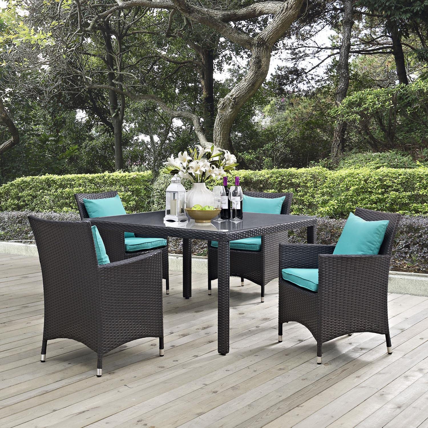 kitchen and dining room sets | CasaFoyer Convene Outdoor Sectional Series | Durable Rattan Weave | Aluminum Frame | Weather-Resistant Cushions | 5 Piece Dining Set with Glass Top | casafoyer.myshopify.com
