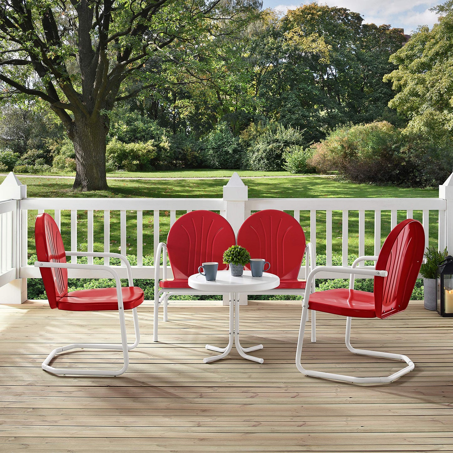 Patio Furniture Sets | Griffith Metal Outdoor Furniture Collection | Nostalgic Relaxation | Loveseat, 2 Chairs & Side Table | Red & White Finish | casafoyer.myshopify.com