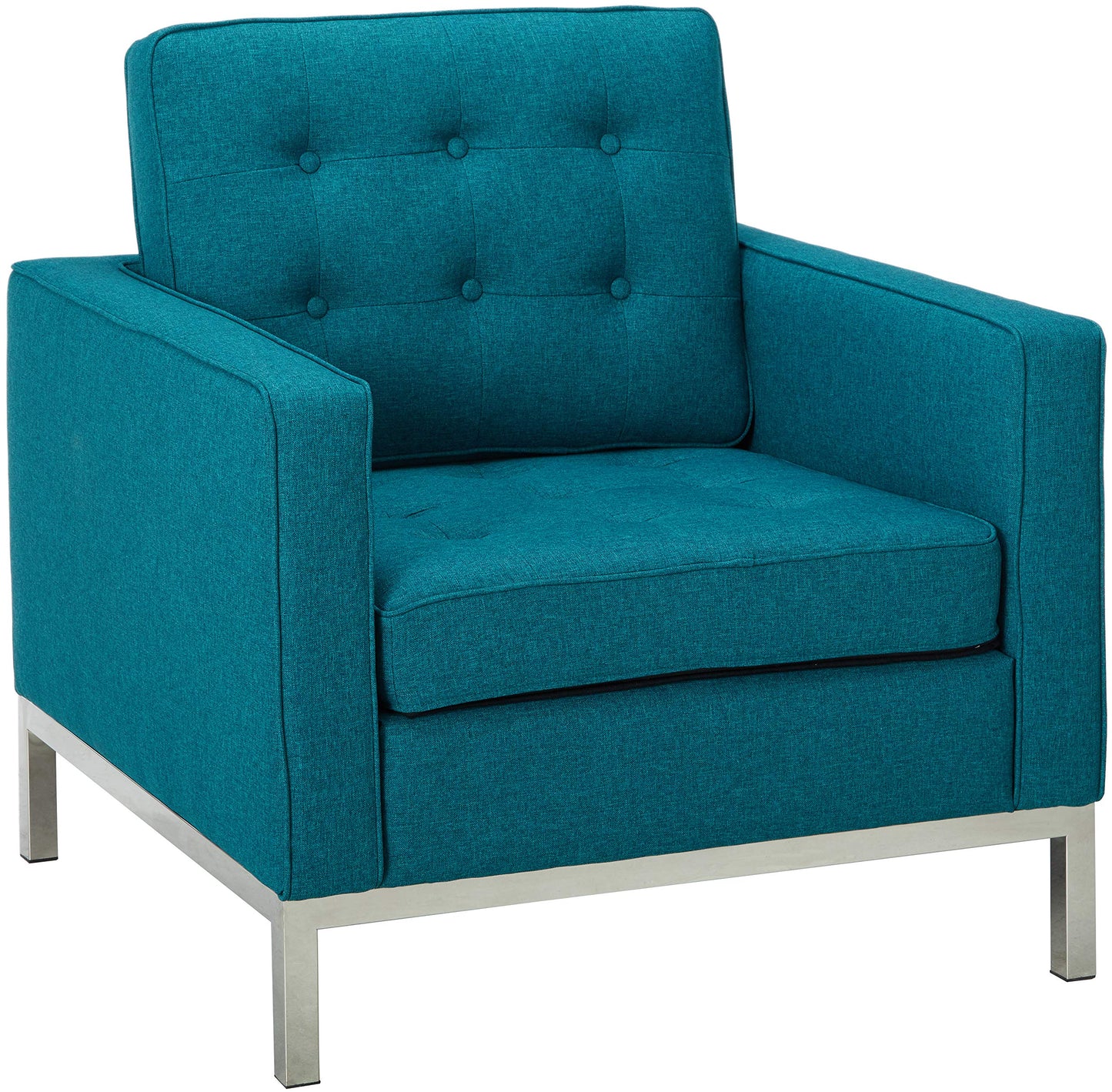 Chair | Mid-Century Modern Loft Armchair | Stainless Steel Frame | Tufted Seat & Back | Comfortable Seating | Ideal for Reception Areas, Living Rooms, Hotels, Resorts, Restaurants, Lounges | casafoyer.myshopify.com