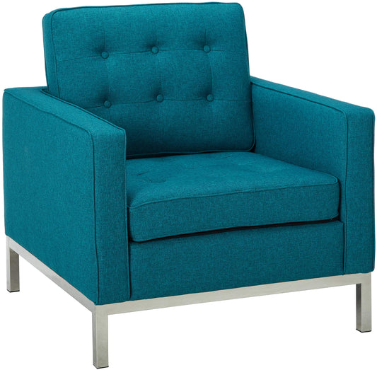 Chair | Mid-Century Modern Loft Armchair | Stainless Steel Frame | Tufted Seat & Back | Comfortable Seating | Ideal for Reception Areas, Living Rooms, Hotels, Resorts, Restaurants, Lounges | casafoyer.myshopify.com
