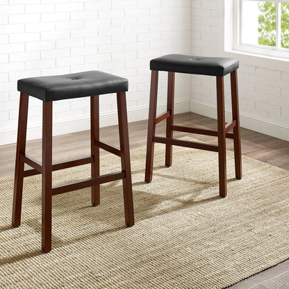 STOOL_SEATING | Upholstered Saddle Seat Stool | Durable Hardwood Construction | Faux Leather PVC Upholstery | 29 Seat Height | Ideal for 42 Bar or Pub Table | Set of 2 | casafoyer.myshopify.com