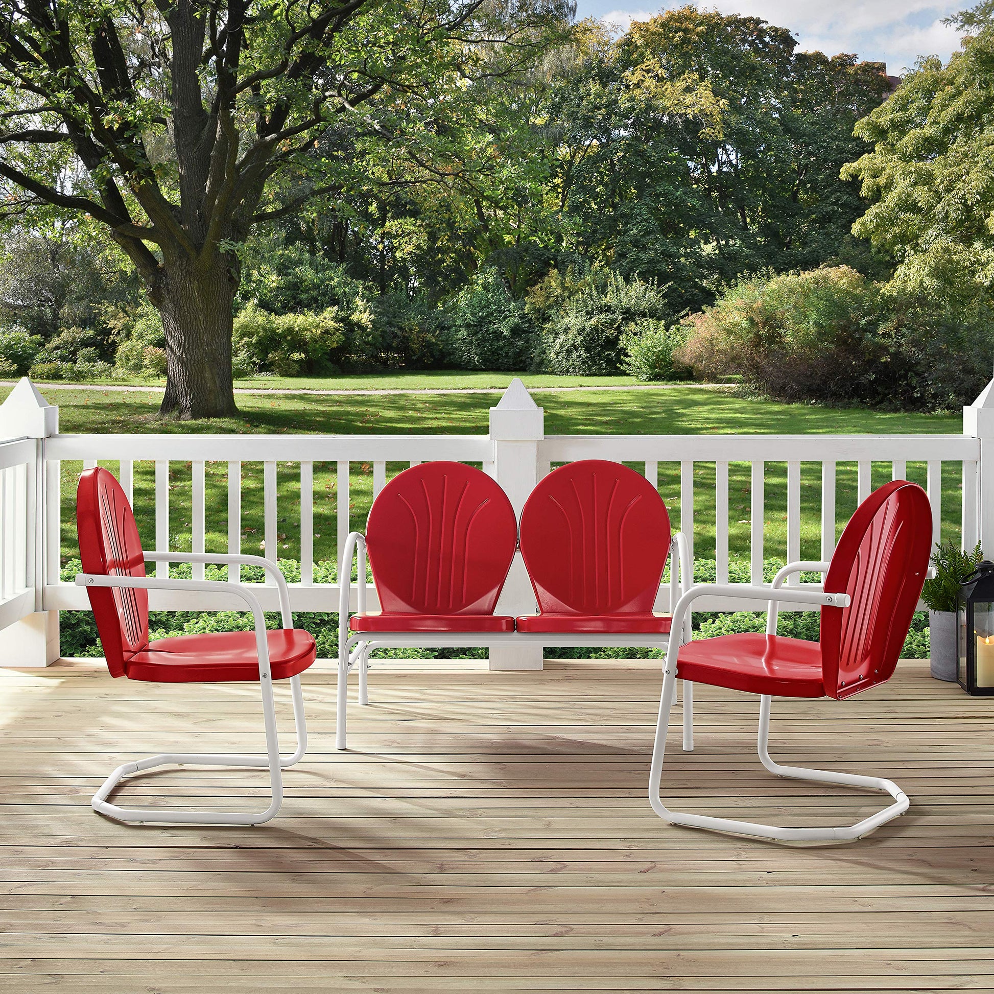 Patio Furniture Sets | Griffith Metal Outdoor Furniture Collection | Ultimate Relaxation Experience | Loveseat & 2 Chairs | Red Finish | Nostalgically Inspired | Durable & Weatherproof | Create Timeless Memories in Style | casafoyer.myshopify.com