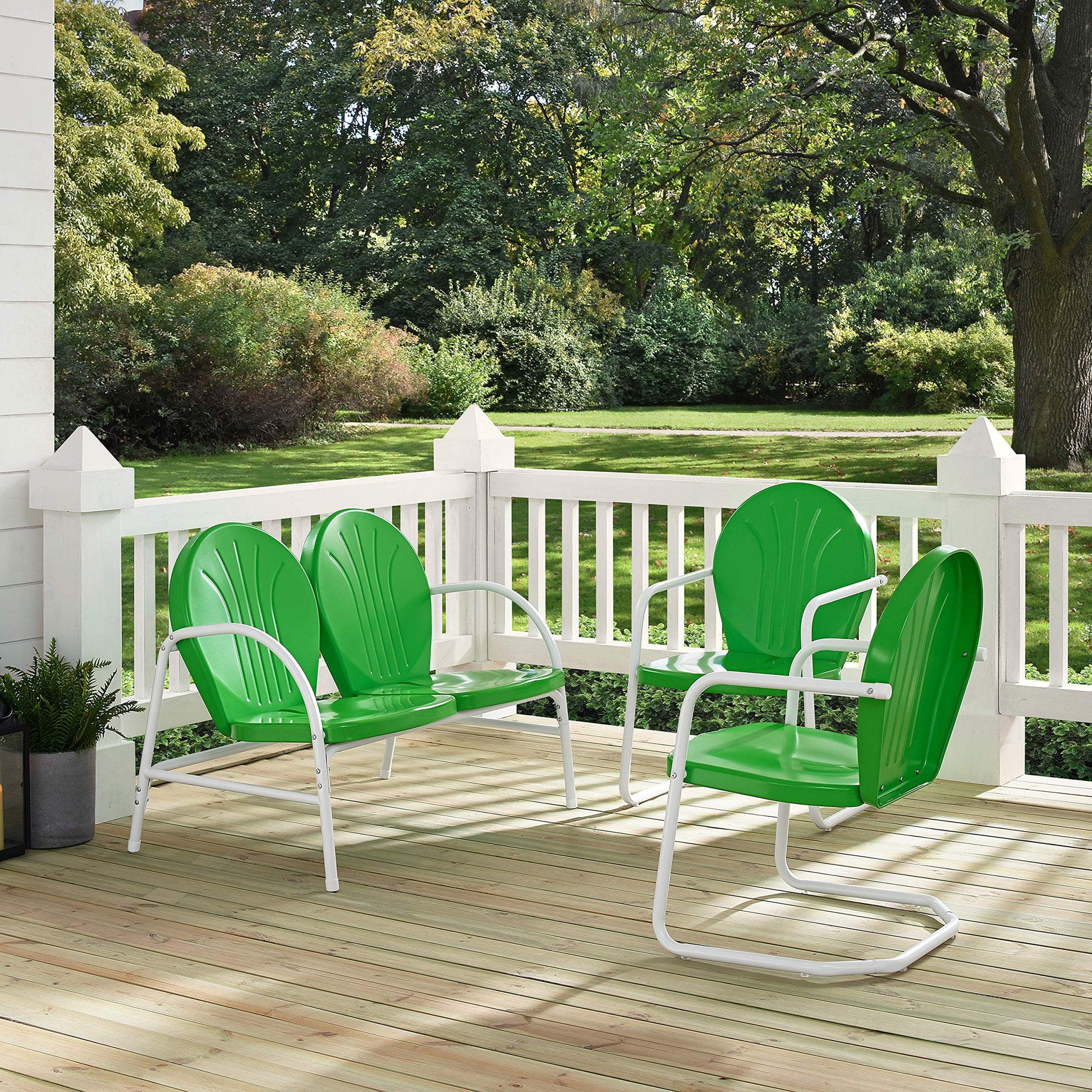 Patio Furniture Sets | Griffith Metal Outdoor Furniture Collection | Nostalgic Design | Durable & Weather-resistant | Loveseat & 2 Chairs | Grasshopper Green | casafoyer.myshopify.com