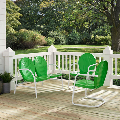 Patio Furniture Sets | Griffith Metal Outdoor Furniture Collection | Nostalgic Design | Durable & Weather-resistant | Loveseat & 2 Chairs | Grasshopper Green | casafoyer.myshopify.com