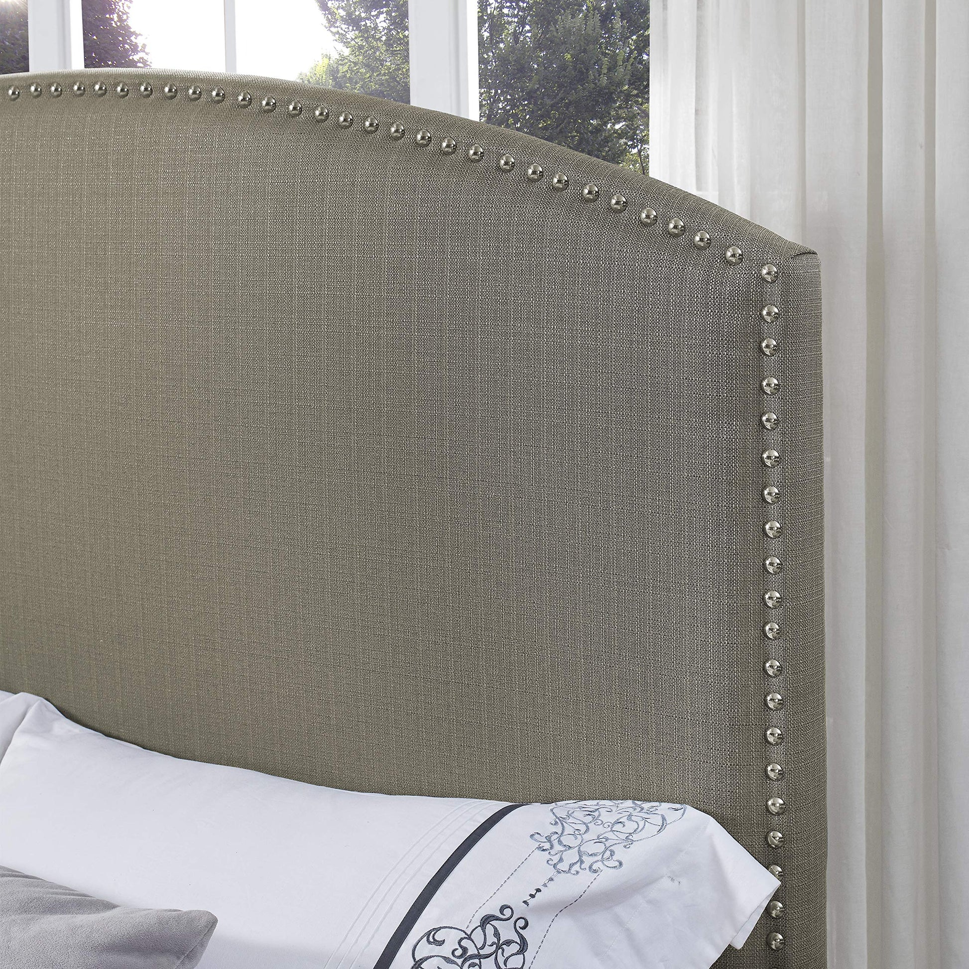Bed | Cassie Bedset | Timeless Style | Curved Headboard | Shadow Gray | Antique Brass/Nickel Trim | Sturdy Frame | Easy Assembly | casafoyer.myshopify.com