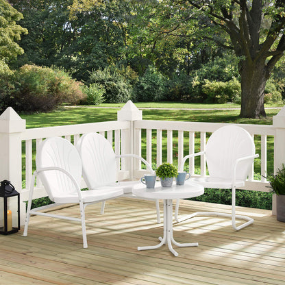Patio Furniture Sets | Griffith Metal Outdoor Furniture Set | Nostalgic Charm | Weather Resistant | Loveseat, Chair, Side Table | White Finish | casafoyer.myshopify.com