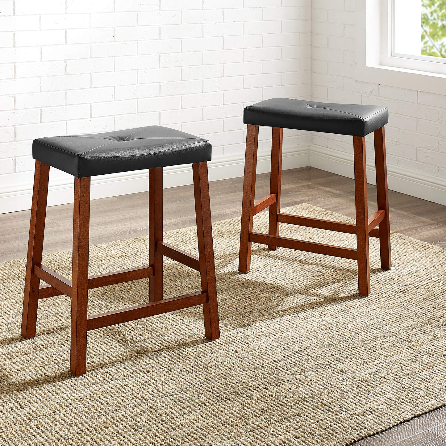 Dining Table | Upholstered Saddle Seat Stool | Solid Hardwood Construction | Faux Leather PVC Upholstery | 24 Height | Versatile & Stylish Seating | casafoyer.myshopify.com