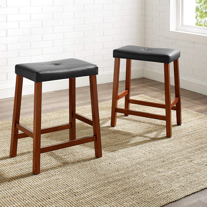 Dining Table | Upholstered Saddle Seat Stool | Solid Hardwood Construction | Faux Leather PVC Upholstery | 24 Height | Versatile & Stylish Seating | casafoyer.myshopify.com