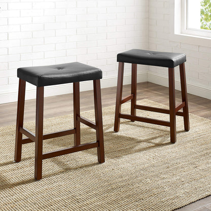 Dining Table | Upholstered Saddle Seat Stool | Durable Hardwood Construction | Faux Leather PVC Upholstery | 24 Height | Ideal for Dining Tables or Counter Seating | Set of 2 | casafoyer.myshopify.com