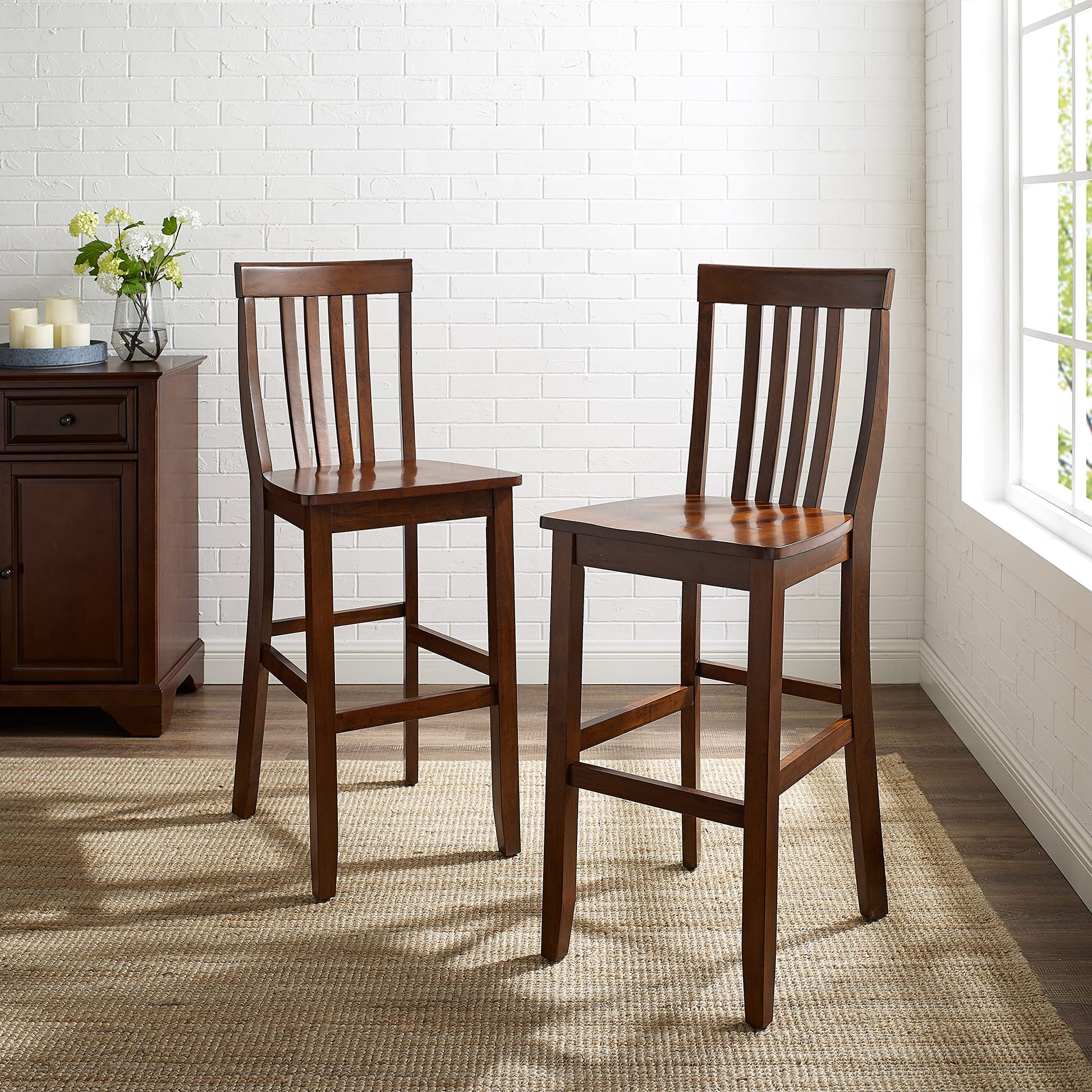 Dining Table | School House Style Bar Stool | Durable Hardwood | Contoured Seats | 30 Seat Height | Ideal for Dining or Pub Tables | Set of 2 | casafoyer.myshopify.com
