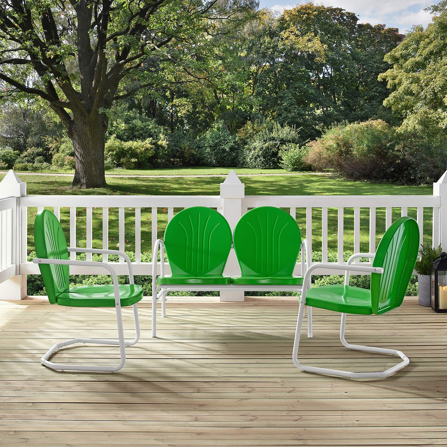 Patio Furniture Sets | Griffith Metal Outdoor Furniture Collection | Nostalgic Design | Durable & Weather-resistant | Loveseat & 2 Chairs | Grasshopper Green | casafoyer.myshopify.com