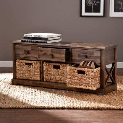 Bench | Coastal-Inspired Storage Bench | Casual Elegance | Reclaimed Appearance | Water Hyacinth Baskets | Versatile Storage for Shoes, Linens, Towels, and More | casafoyer.myshopify.com