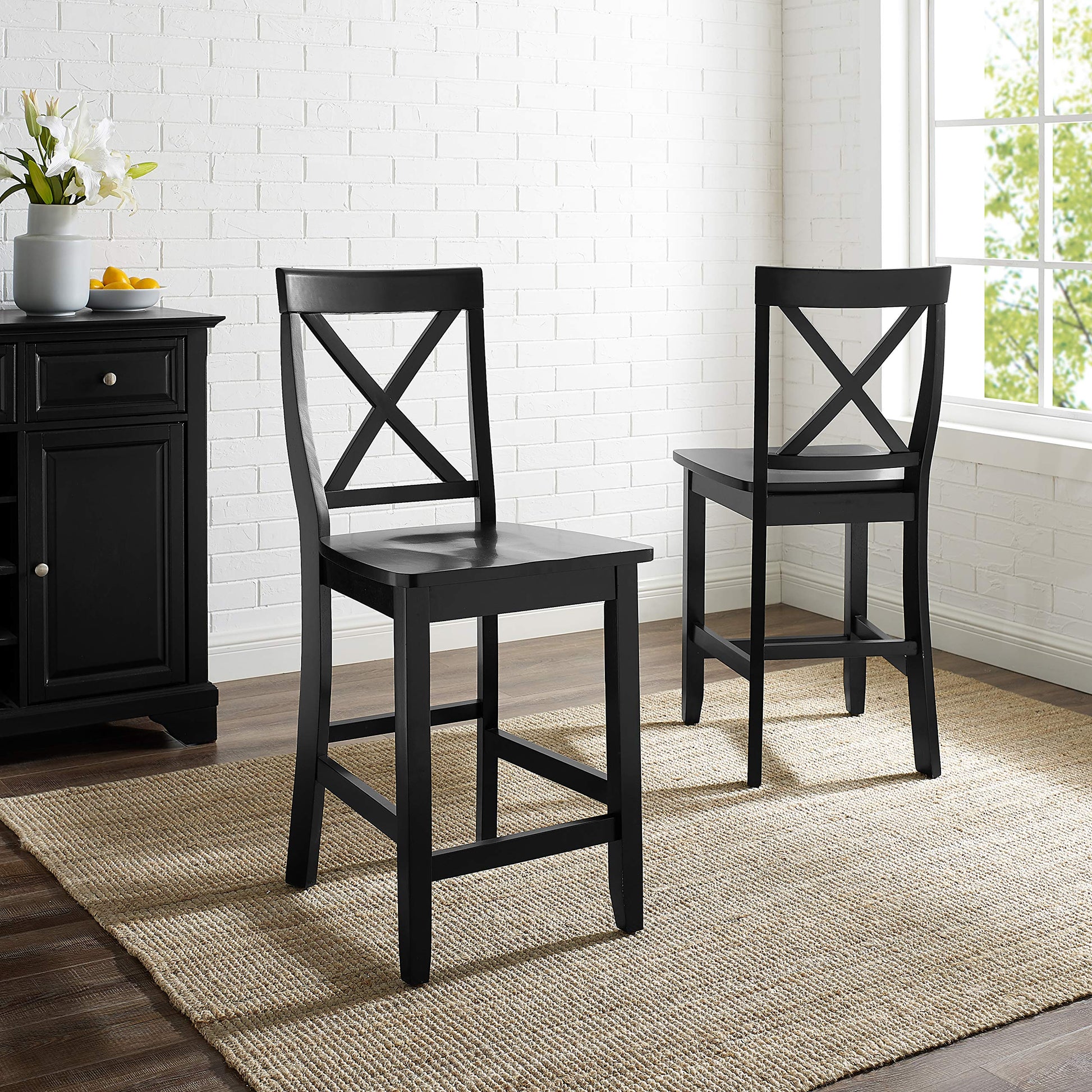 STOOL_SEATING | Solid Hardwood X-Back Bar Stool | Durable & Comfortable | Set of 2 | 24 Seat Height | Black Finish | casafoyer.myshopify.com