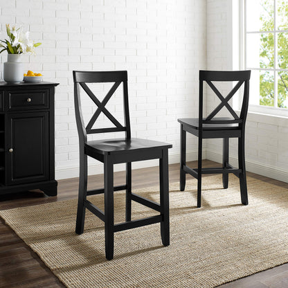 STOOL_SEATING | Solid Hardwood X-Back Bar Stool | Durable & Comfortable | Set of 2 | 24 Seat Height | Black Finish | casafoyer.myshopify.com