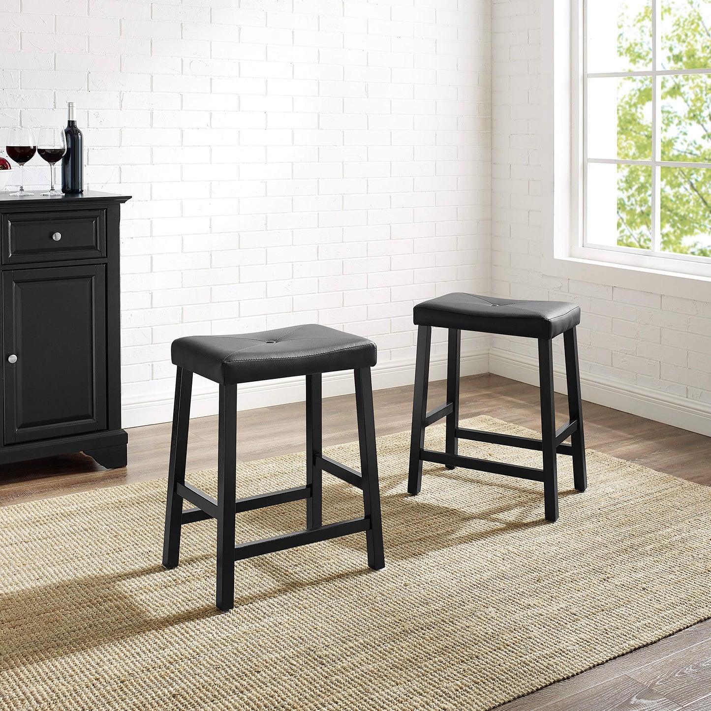 Dining Table | Upholstered Saddle Seat Stool | Durable Hardwood Construction | Faux Leather PVC Upholstery | 24 Seat Height | Ideal for Dining or Counter Seating | casafoyer.myshopify.com